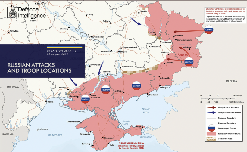 Ситуація на фронтах 25 серпня: британська розвідка показала карта бойових дій