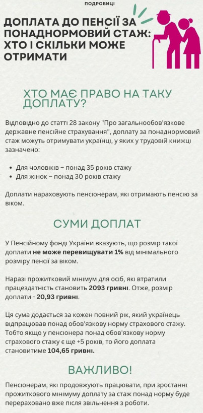 Доплата до пенсії за понаднормовий стаж: хто і скільки може отримати