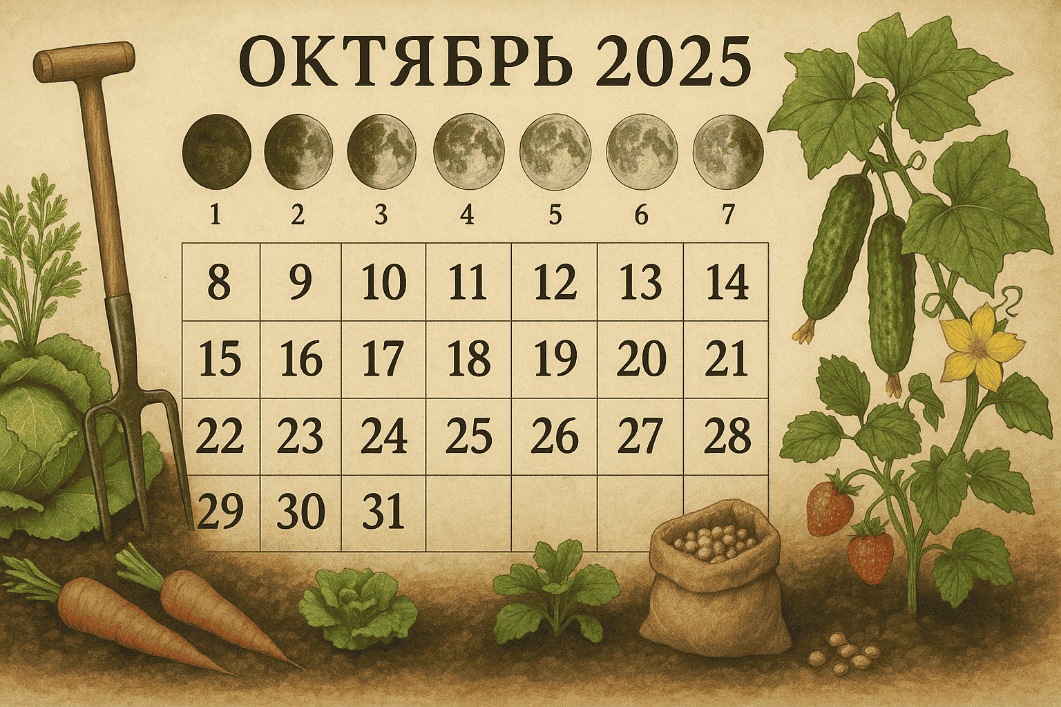 Лунный посевной календарь на октябрь 2025 года поможет вам правильно выбрать дни для посадки овощей и зелени. Узнайте, что и когда сажать в этом месяце.