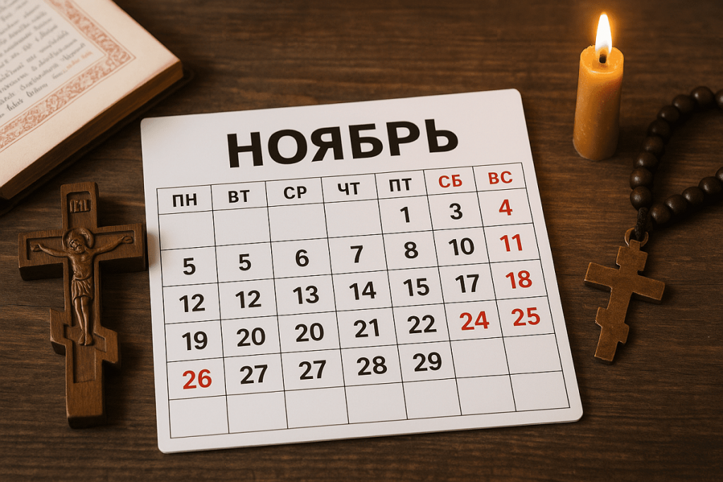 Подробный церковный календарь на ноябрь 2025 года по новому стилю. Все праздники, памятные даты и начало Рождественского поста с практическими советами.