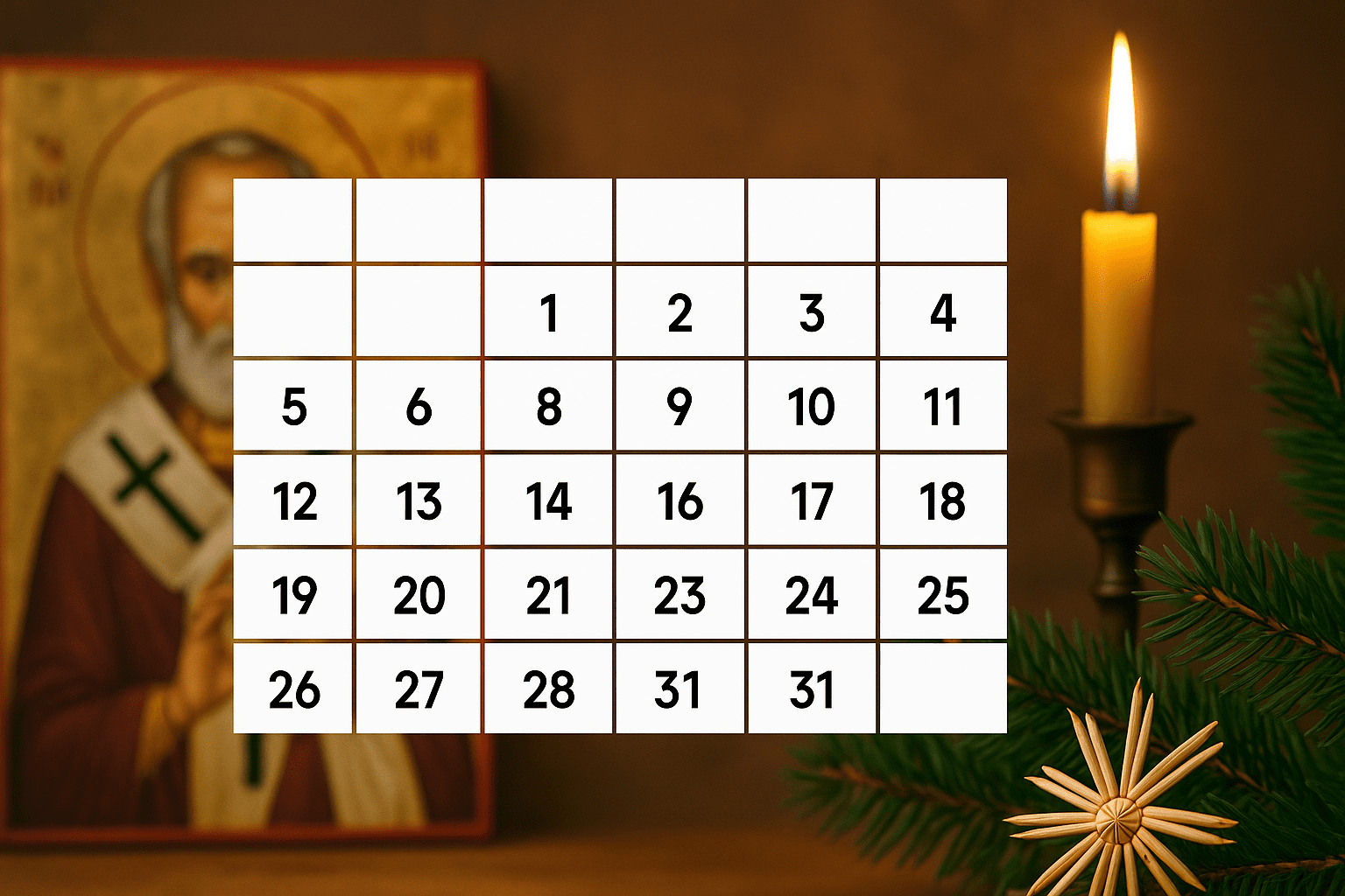 В декабре 2025 года христиане отмечают День Николая, Рождество Христово и ряд важных православных дат. Полный календарь церковных праздников на месяц