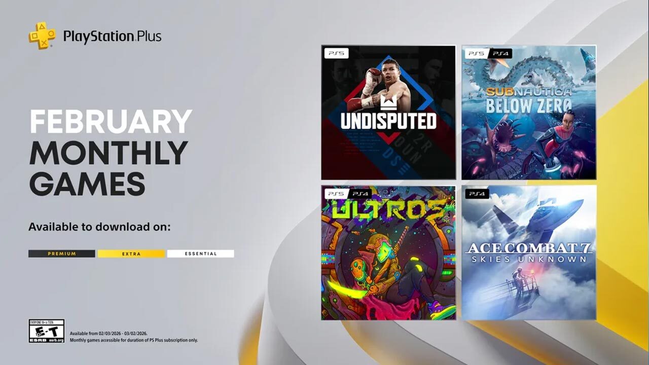PlayStation Plus на февраль 2026 года: четыре бесплатные игры, включая Undisputed, Subnautica: Below Zero, Ace Combat 7 и Ultros, доступны с 3 февраля.