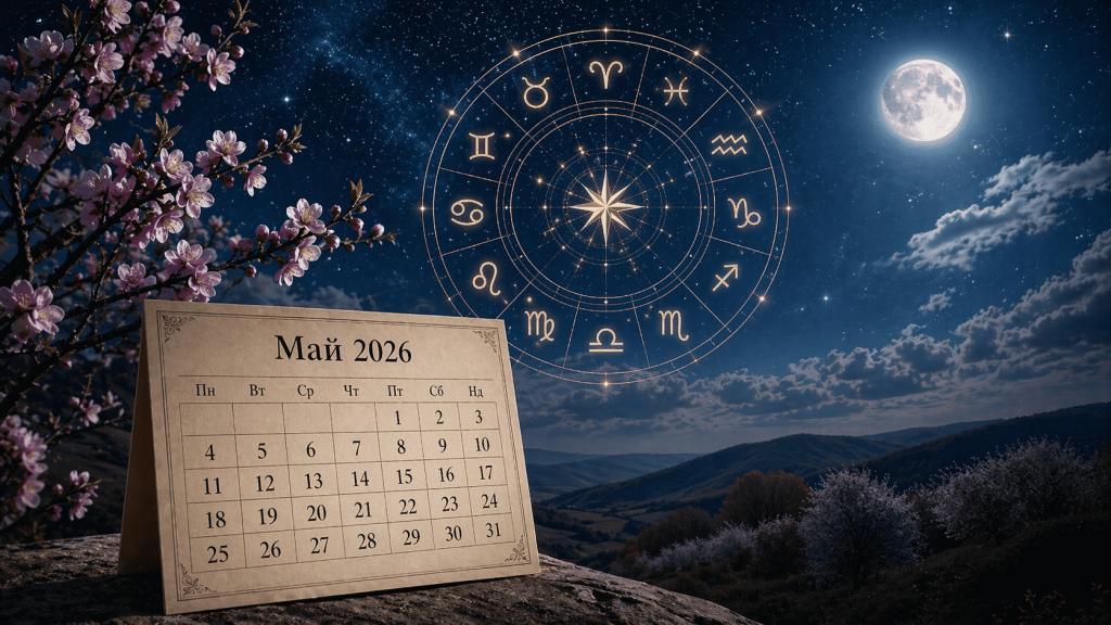 Гороскоп на май 2026 года для всех знаков зодиака: любовь, деньги, работа, здоровье, важные предупреждения и практичные советы на месяц.
