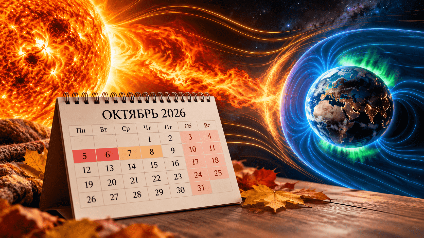 Магнитные бури в октябре 2026: прогноз по дням, значения Kp, опасные даты месяца и практические советы, как подготовиться к геомагнитной активности.